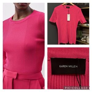 NWT Karen Millen FITTED Ribbed Crewneck Knit Tee Fuschia Pink XXXL Plus Size